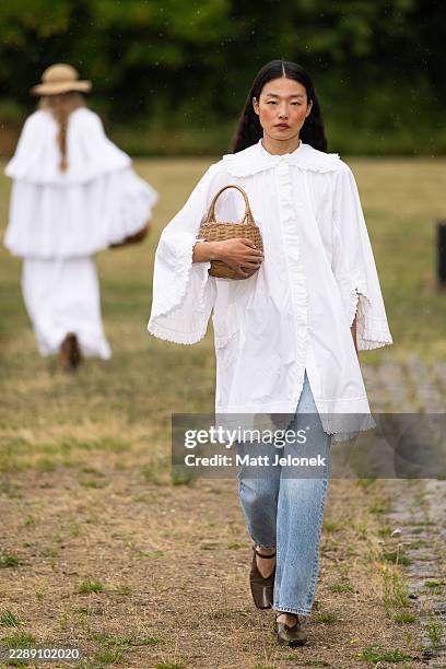 Model walks the runway during the Skall Studio show at Copenhagen Fashion Week Spring/Summer 2027 on August 04, 2026 in Copenhagen, Denmark.