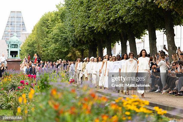 Models walk the finale during the MKDT Studio show at Copenhagen Fashion Week Spring/Summer 2027 on August 04, 2026 in Copenhagen, Denmark.