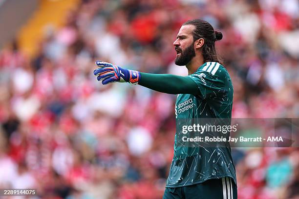 Alisson Becker of Liverpool during the during the pre-season friendly match between Liverpool FC and AS Monaco at Anfield on August 9, 2026 in...
