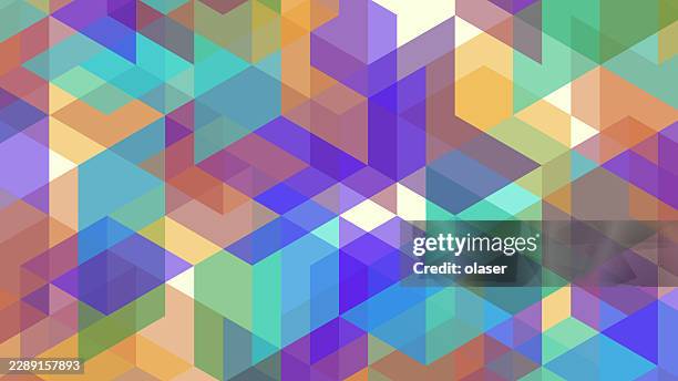 colorful geometric pattern of overlapping translucent triangles and polygons in bright blue, purple, green, orange, and pink tones with a repeating diagonal layout. - acrylic surface stock illustrations