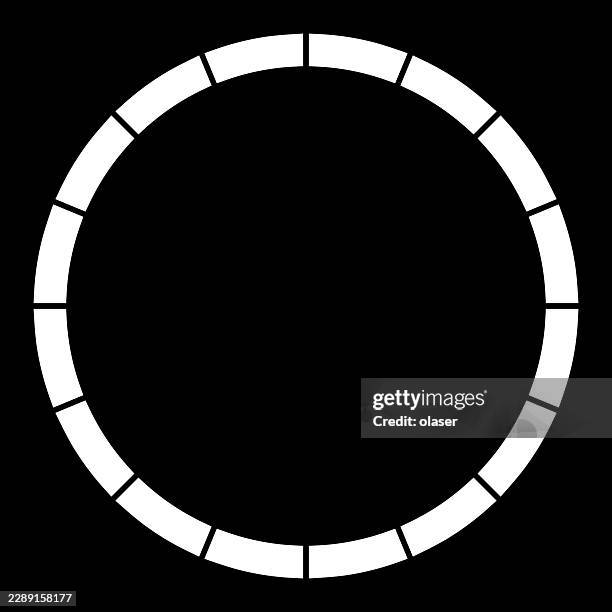 a white segmented circular ring sits centered on a solid black background, creating a clean, minimal geometric composition with strong contrast and simple symmetry. - ring light stock illustrations