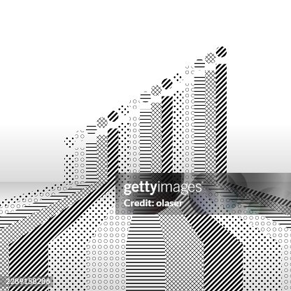 Minimal black-and-white geometric composition with patterned vertical columns rising from a faceted floor and converging toward a central peak against a white background. Minimal black-and-white geometric composition with patterned vertical columns rising from a faceted floor and converging toward a central peak against a white background.