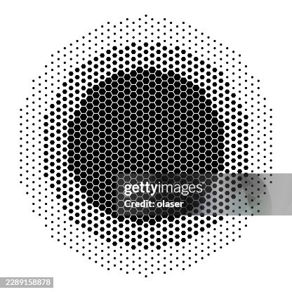 Black hexagonal dot pattern forms a centered circular gradient on a white background, creating a clean monochrome design with a dense core and fading edges. Black hexagonal dot pattern forms a centered circular gradient on a white background, creating a clean monochrome design with a dense core and fading edges.
