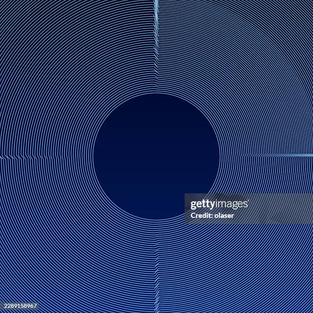 concentric blue lines form a circular pattern around a dark central disk, creating a precise geometric composition with a clean, modern, and symmetrical look. - planetary ring stock illustrations