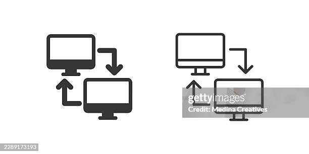 computer data exchange icons. glyph solid and line series icon. - process mining stock illustrations