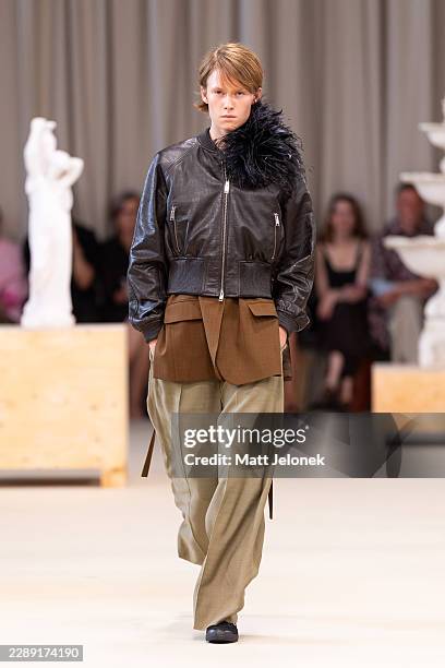 Model walks the runway during the Herskind show at Copenhagen Fashion Week Spring/Summer 2027 on August 05, 2026 in Copenhagen, Denmark.