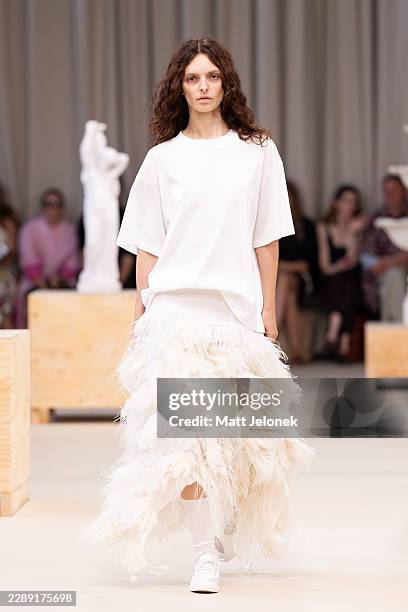Model walks the runway during the Herskind show at Copenhagen Fashion Week Spring/Summer 2027 on August 05, 2026 in Copenhagen, Denmark.