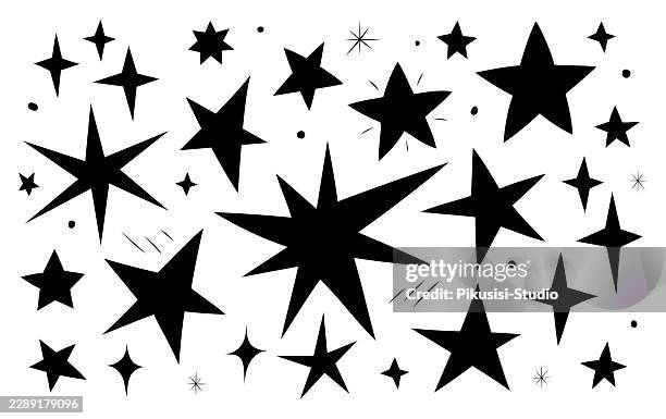 minimal star doodle collection featuring decorative sparkles and geometric celestial icons - chalk explosion stock illustrations