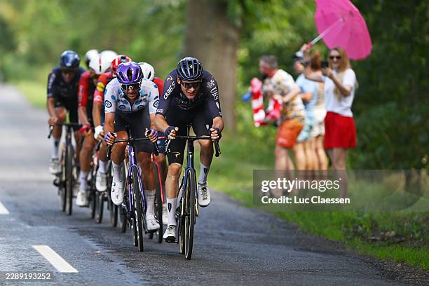 Dries De Bondt of Belgium and Team Jayco AlUla - White Points Jersey and Sjoerd Bax of Netherlands and Team Pinarello Q36.5 Pro Cycling compete in...