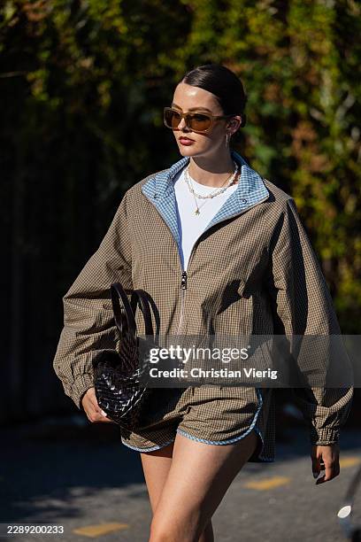 Mary L. Jean wears brown outside Gestuz during the Copenhagen Fashion Week Spring/Summer 2027 on August 04, 2026 in Copenhagen, Denmark.