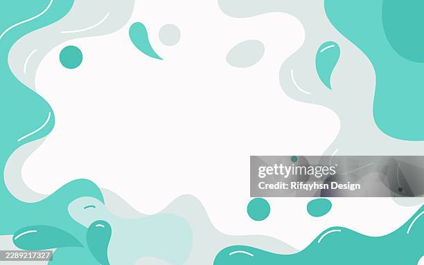 green and blue water wave splash vector illustration. abstract liquid flowing drop, spray, bubble, and swirl pattern on white background for web page header, summer sale banner, juice, and drink logo - puddle splashing stock illustrations