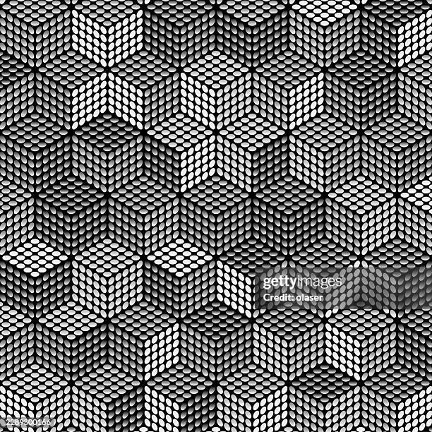 black and white repeating geometric pattern made of tightly packed oval shapes forming interlocking star-like clusters with a textured, high-contrast surface. - cad stock illustrations