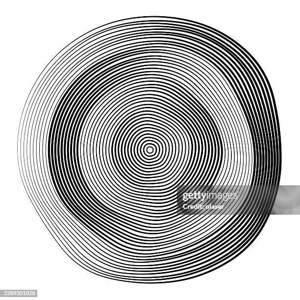 concentric black lines form a circular spiral pattern on a white background, creating a bold optical design with subtle asymmetry and a strong sense of motion. - fibonacci stock illustrations