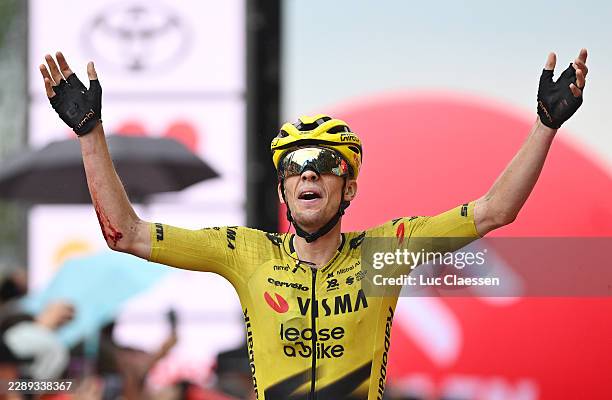 Bart Lemmen of Netherlands and Team Visma | Lease a Bike celebrates at finish line as stage winner during the 83rd Tour de Pologne 2026, Stage 4 a...
