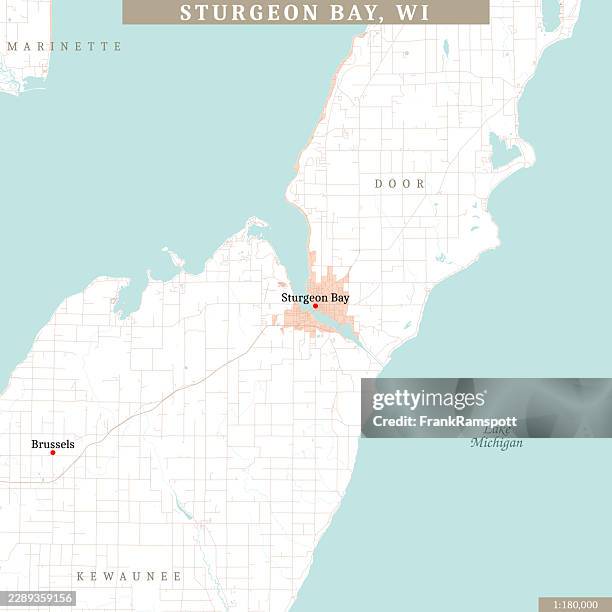 sturgeon bay wi area 180k vector road map beige - brussels stock illustrations
