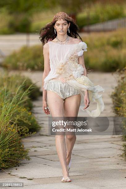 Model walks the runway during the Collina Strada show at Copenhagen Fashion Week Spring/Summer 2027 on August 06, 2026 in Copenhagen, Denmark.
