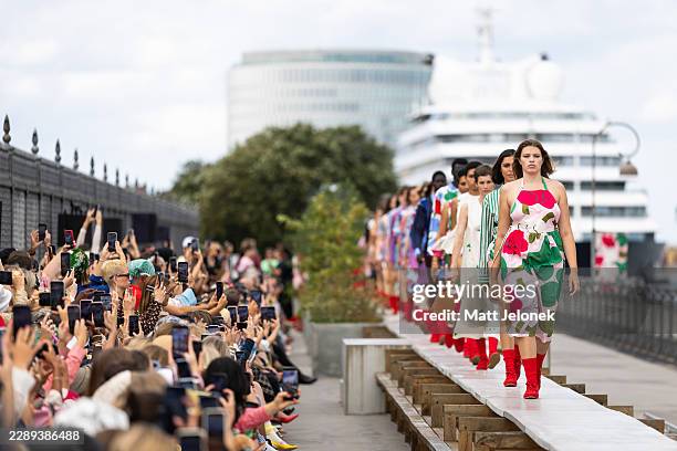 Models walk the finale during the Marimekko show at Copenhagen Fashion Week Spring/Summer 2027 on August 06, 2026 in Copenhagen, Denmark.