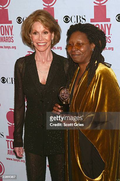 Mary Tyler Moore and Whoopi Goldberg in the pressroom during the 56th Annual Tony Awards at Radio City Music Hall, New York City. June 2, 2002. Photo...