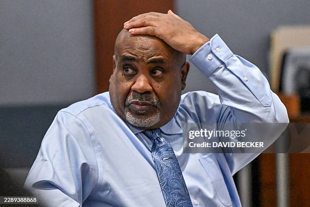 Duane Davis looks on during the first day of jury selection in his murder trial related to the 1996 killing of rapper Tupac Shakur at Clark County...