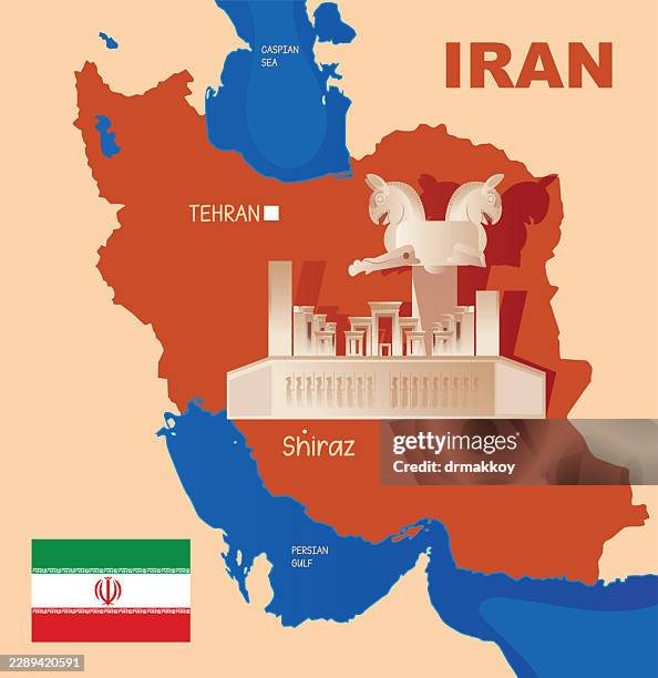 iran map cartoon with persepolis - tehran stock illustrations