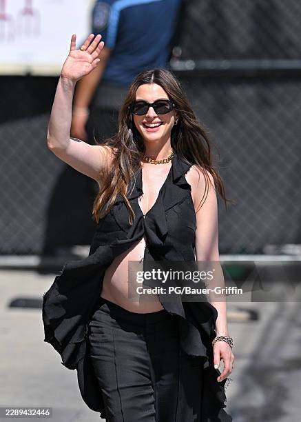 Anne Hathaway is seen at 'Jimmy Kimmel Live!' on August 10, 2026 in Los Angeles, California.