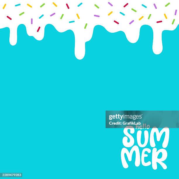 frameless banner with sprinkled melting sauce - blue icing stock illustrations