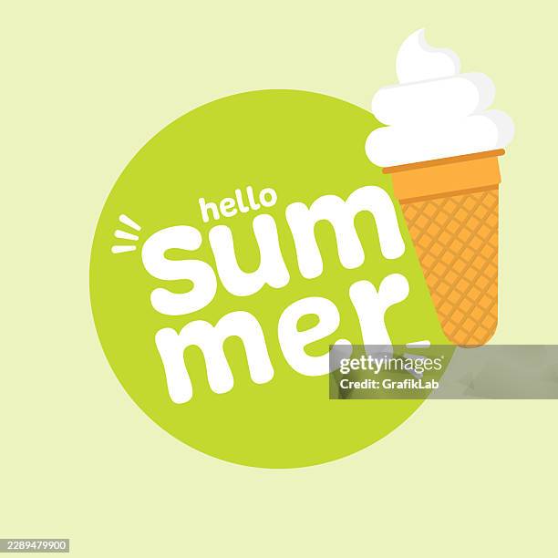 hello summer message and ice cream on circular background - heating cooling background stock illustrations