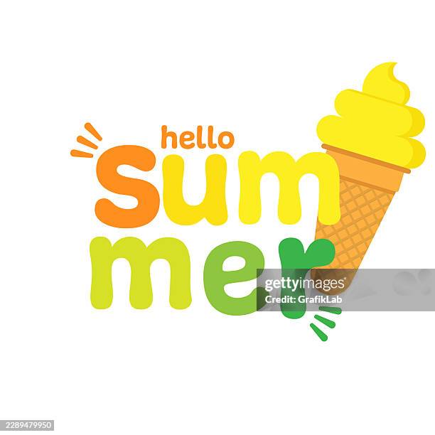 hello summer scripted cone ice cream banner - hello summer stock illustrations