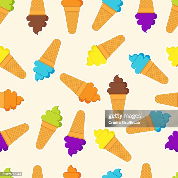 scattered cone ice creams with various flavors seamless surface coating - vanilla beans surface stock illustrations