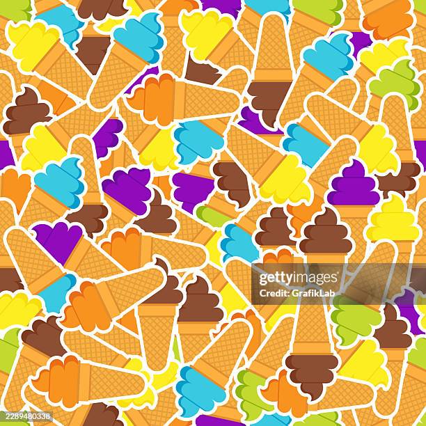 stacked mixed fruit cone ice creams seamless pattern - vanilla extract stock illustrations