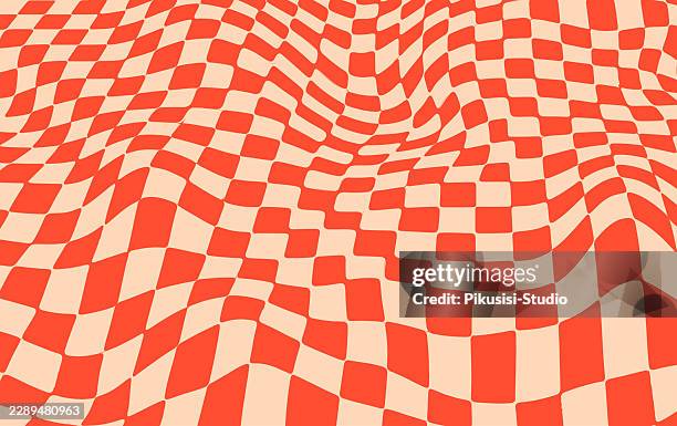 abstract wavy checkered pattern background with distorted retro grid - floor perspective stock illustrations