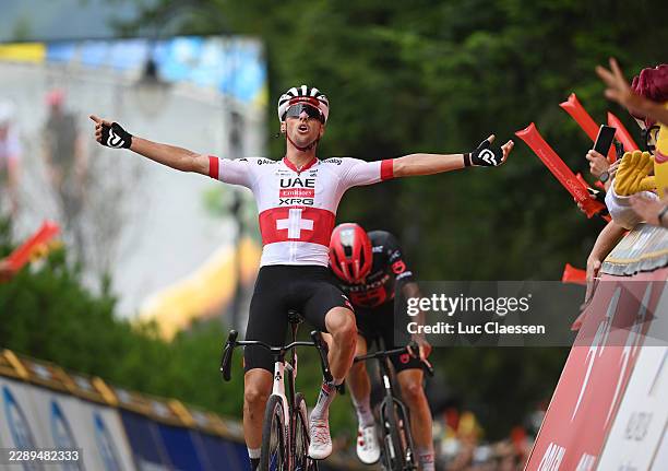 Jan Christen of Switzerland and UAE Team Emirates - XRG celebrates at finish line as stage winner during the 83rd Tour de Pologne 2026, Stage 5 a...