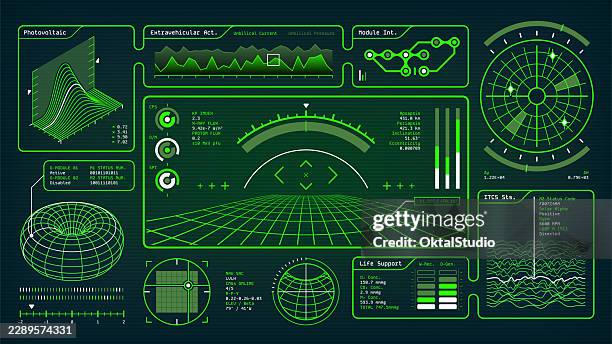 sci-fi spaceship screen interface - retro computer screen stock illustrations