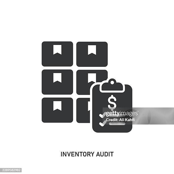 inventory audit glyph solid icon. solid icon that can be applied anywhere, simple, pixel perfect and modern style. - inventory management system stock illustrations