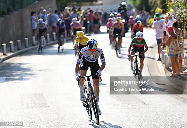 Stage winner Demi Vollering of Netherlands and Team FDJ United - SUEZ attacks during the 5th Tour de France Femmes 2026, Stage 8 a 171.9km stage from...