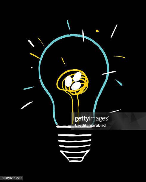 lightbulb nest symbolizing birth and growth - light bulb dark background stock illustrations
