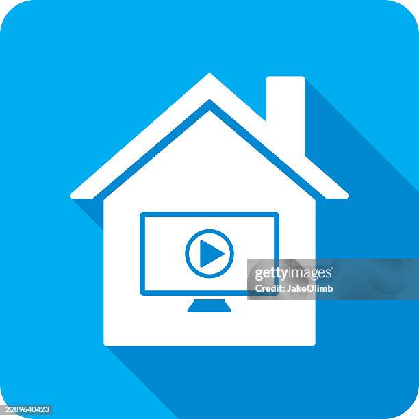 house computer play button icon silhouette 1 - streaming services stock illustrations