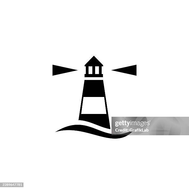 lighthouse silhouette standing on waves - lighthouse waves stock illustrations