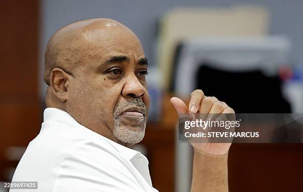 Duane Davis looks on during the third day of jury selection in his murder trial, related to the 1996 killing of rapper Tupac Shakur, at Clark County...