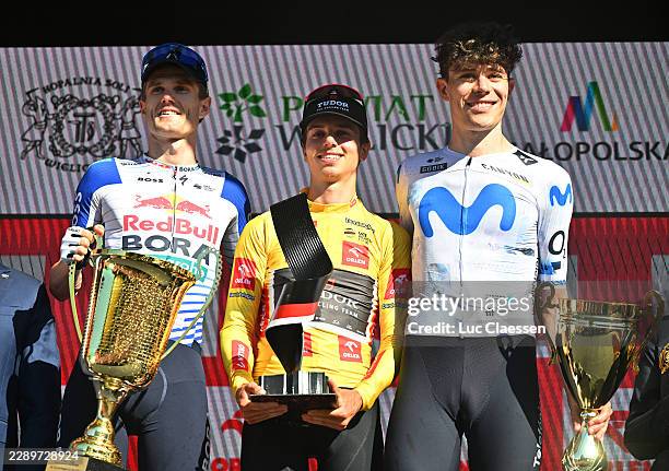 Finn Fisher-Black of New Zealand and Team Red Bull - BORA - hansgrohe on second place, overall race winner Marco Brenner of Germany and Team Tudor...
