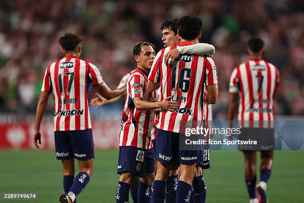 Defender Luis Rey of Chivas de Guadalajara celebrates a goal during the Leagues Cup match between Chivas de Guadalajara and the Seattle Sounders on...