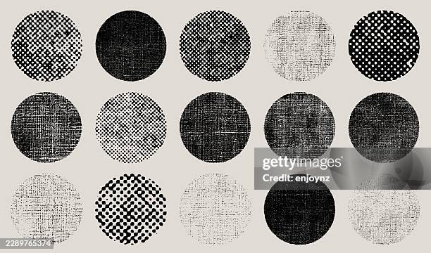 grunge fabric halftone textured pattern circles - printing texture stock illustrations