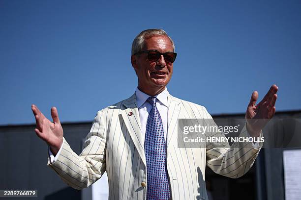 Reform UK leader Nigel Farage arrives to vote in the Clacton by-election, at a makeshift polling station in a primary school in Walton-on-the-Naze,...