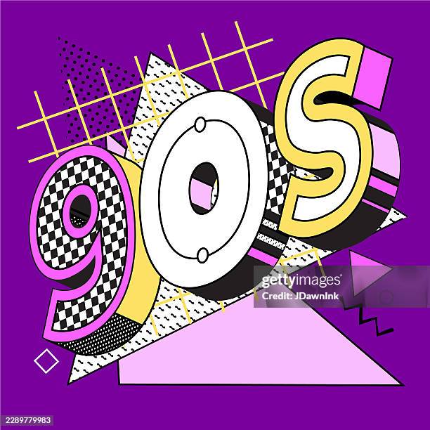 retro 90s abstract typography geometric shape design template - neon type vector stock illustrations