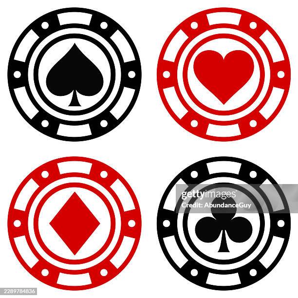 black and red casino chips icon isolated on a white background vector set - token stock illustrations