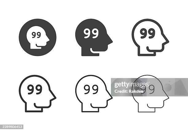 quotation mark in human head icons - multi series - creative remote workers stock illustrations
