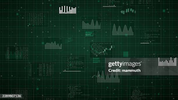 digital data display, financial graphs, abstract information, dark green screen, tech background - green screen background stock illustrations