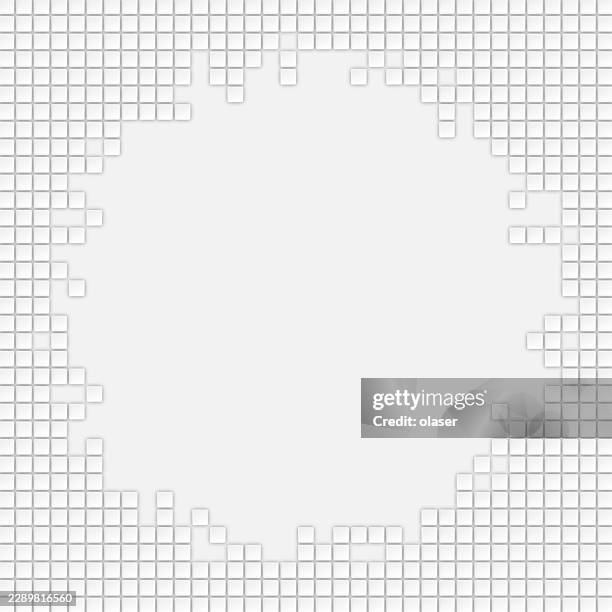 white tiled mosaic border surrounding a large empty center, creating a clean geometric frame with subtle depth and a minimalist modern look. - subtle gray background stock illustrations