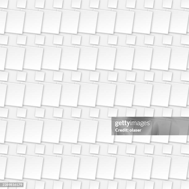 a clean white geometric pattern of layered square panels arranged in diagonal rows, creating a subtle repeating texture with soft shadows and a minimalist modern look. - roof shingles texture stock illustrations