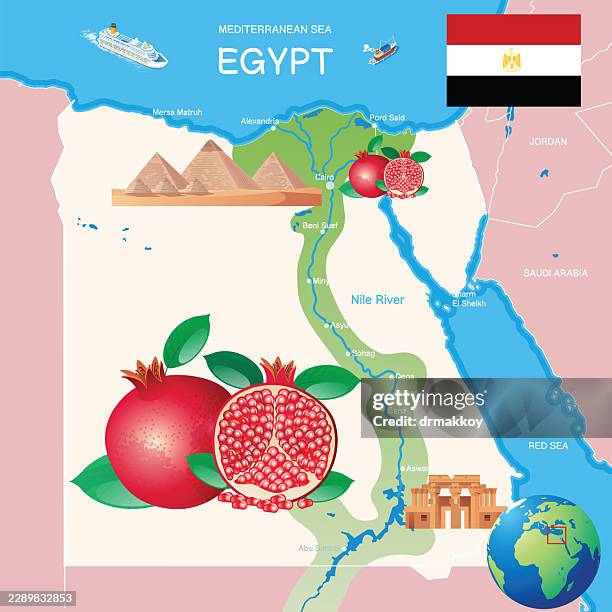 egypt pomegranate agriculture map vector - abu simbel temple stock illustrations